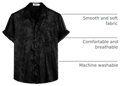 HOTVATPAVE Mens Silk Satin Hawaiian Shirt Short Sleeve Button Down Shirts | Hawaii, Summer, Beach, Vacation, Tropical, Resort Wear, Jacquard, Going Out, Rave, Cool, Club, Floral, Holiday, with Pocket