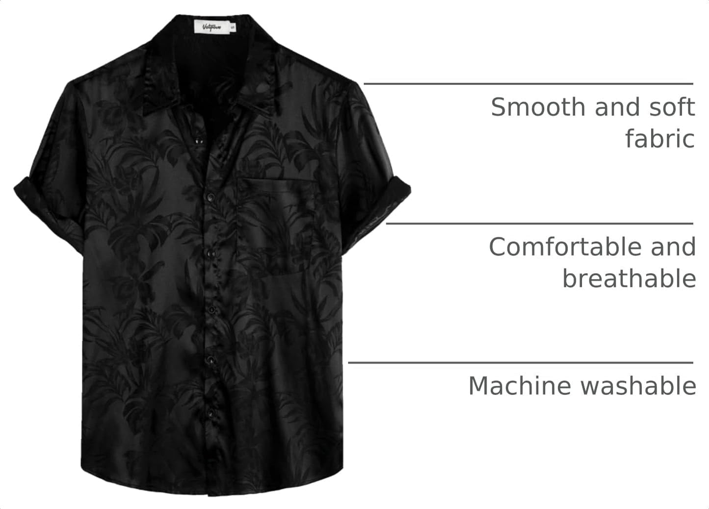 HOTVATPAVE Mens Silk Satin Hawaiian Shirt Short Sleeve Button Down Shirts | Hawaii, Summer, Beach, Vacation, Tropical, Resort Wear, Jacquard, Going Out, Rave, Cool, Club, Floral, Holiday, with Pocket