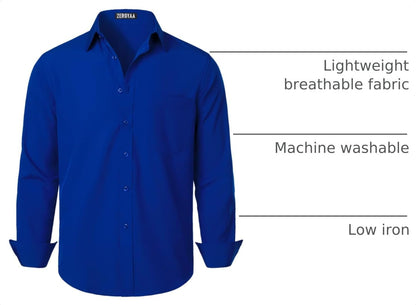 HOTZEROYAA Men's Regular Fit Dress Shirt Solid Wrinkle-Free Long Sleeve Casual Business Button Up Shirts with Pocket