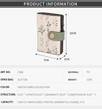 HOTRFID Blocking Trifold Women's Wallet, Slim Floral Leather Card Holder with Multiple Card Slots (Purple)