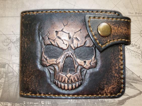 HOTSkull, Bone, Jaw, Skeleton, Men's 3D Genuine Leather Wallet, Handmade wallet, Carved wallet, Tooled wallet, Airbrush Art, Bifold wallet, Custom wallet, Personalized wallet