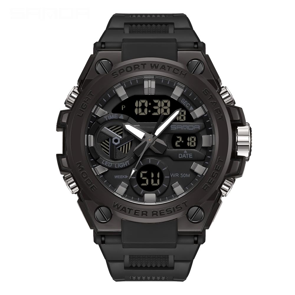 HOTAIMES Mens Watches Sports Outdoor Waterproof Military Watch for Men Tactical Watch Analog Digital Date Alarm Stopwatch Multi-Function Tactics Big Face Wristwatch for Men