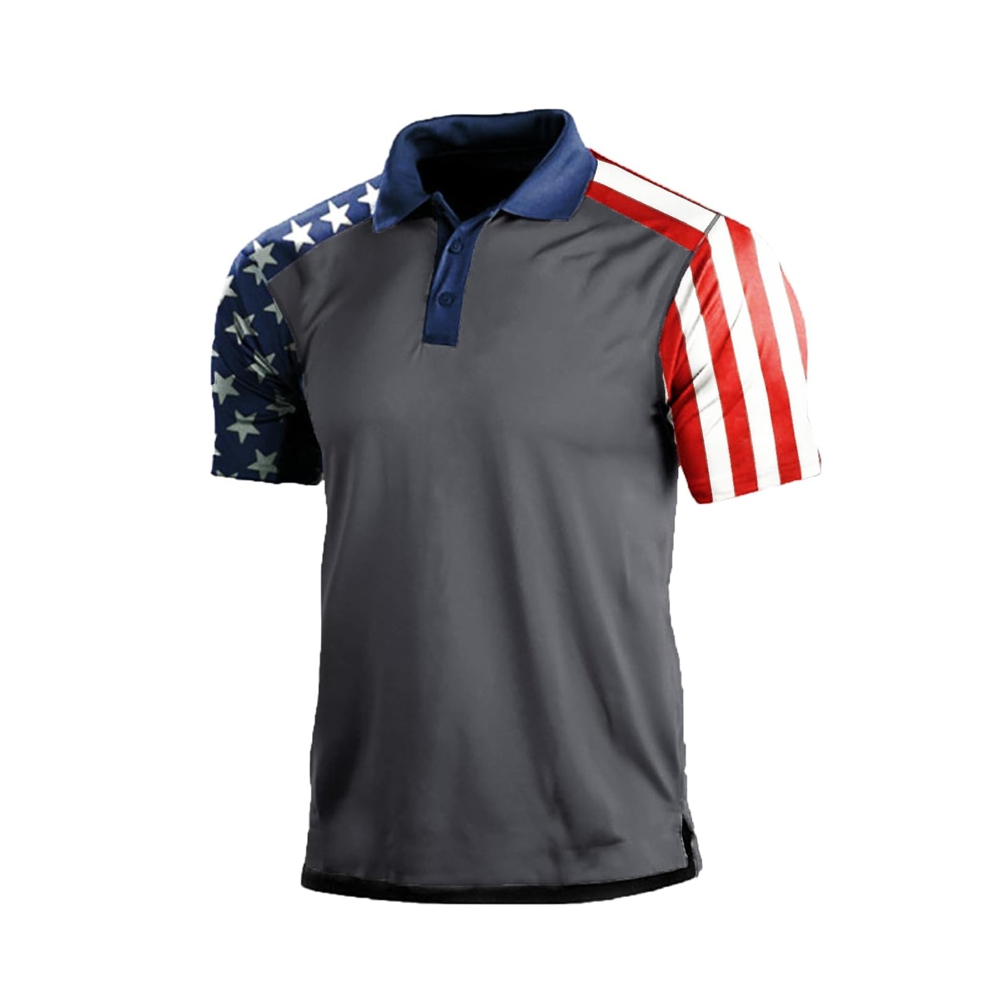 HOTMen's Polo Shirt Short Sleeve Quick Dry American Flag Print Graphic Split Color Golf Shirt for Sport
