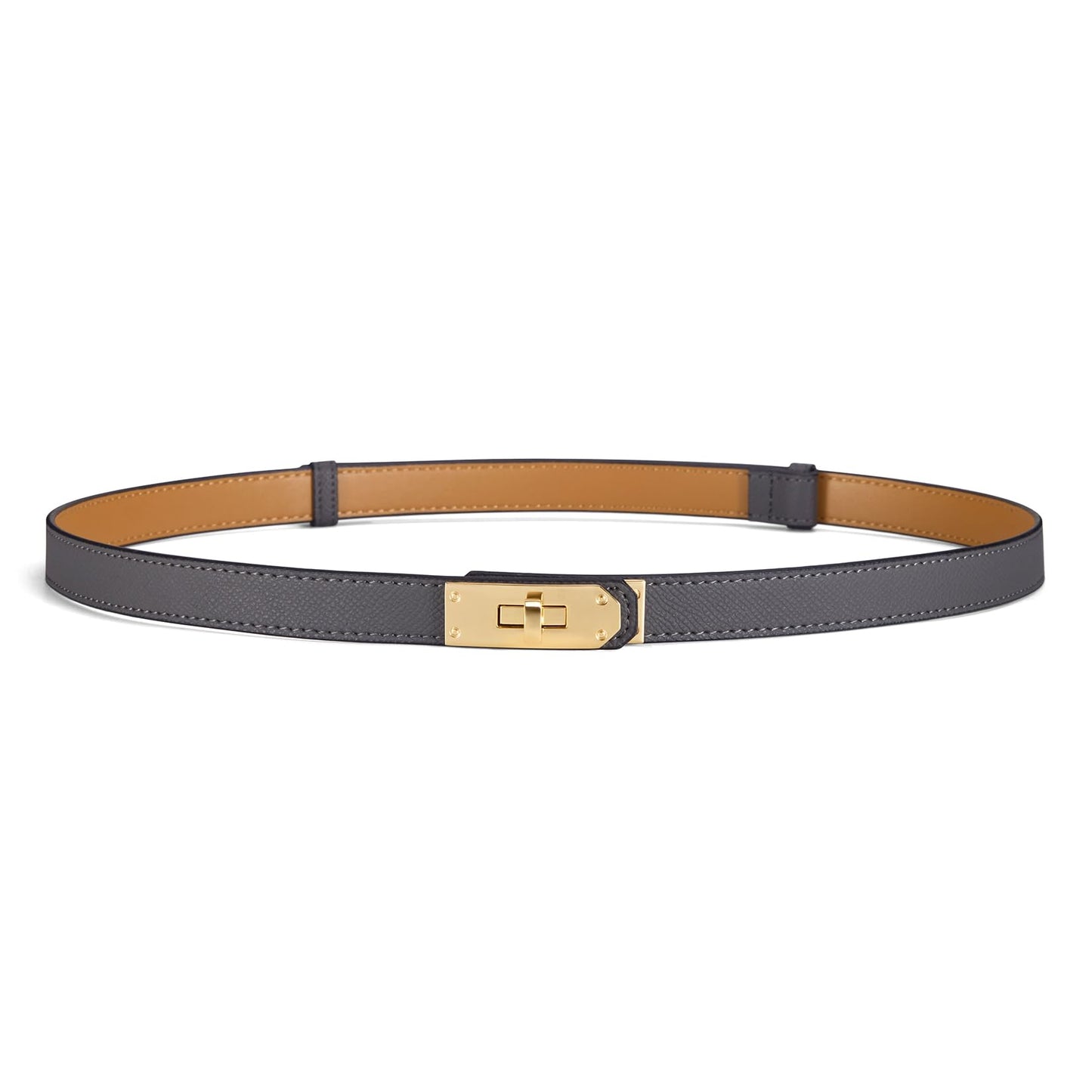 HOTWomen’s Skinny Leather Belt with Gold or Silver Turn-Lock Buckle – Adjustable Thin Belt for Dresses, Office & Wedding