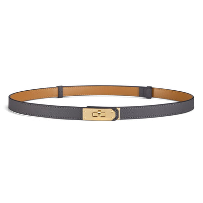 HOTWomen’s Skinny Leather Belt with Gold or Silver Turn-Lock Buckle – Adjustable Thin Belt for Dresses, Office & Wedding