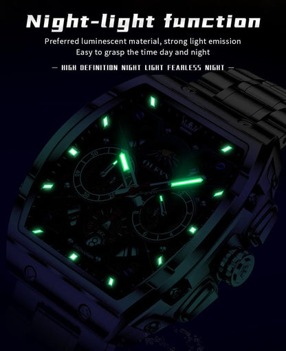 HOTOLEVS Men Watches Business Dress Chronograph Big Square Quartz Analog Male Watch Silicone Strap Waterproof Date Gift Mens Wrsit Watch Silver