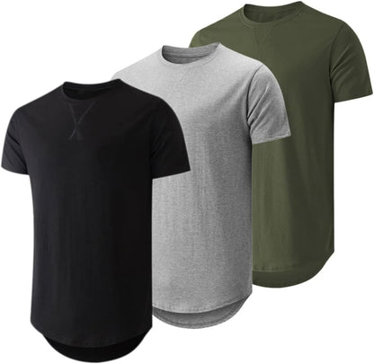 HOTJMIERR Mens 3 Pack Cotton Hipster Hip Hop Longline Crewneck T-Shirt