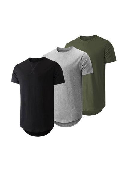 HOTJMIERR Mens 3 Pack Cotton Hipster Hip Hop Longline Crewneck T-Shirt
