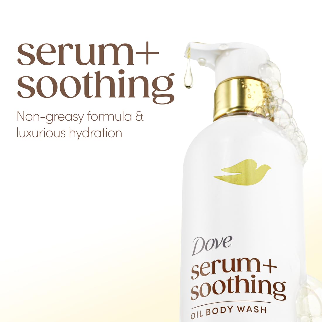 HOTDove Serum+ Shower Oil Body Wash Soothing, Almond Oil & Sandalwood, 15.3 fl oz I Hydrating shower oil body wash with glycerin serum for soft, smooth skin and a soothing shower experience