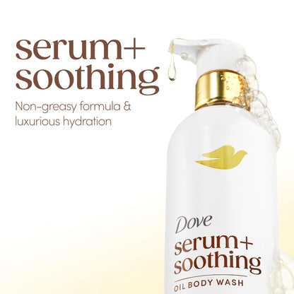 HOTDove Serum+ Shower Oil Body Wash Soothing, Almond Oil & Sandalwood, 15.3 fl oz I Hydrating shower oil body wash with glycerin serum for soft, smooth skin and a soothing shower experience