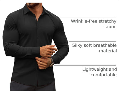 HOTCOOFANDY Men's Muscle Fit Dress Shirts Wrinkle-Free Long Sleeve Casual Button Down Shirts