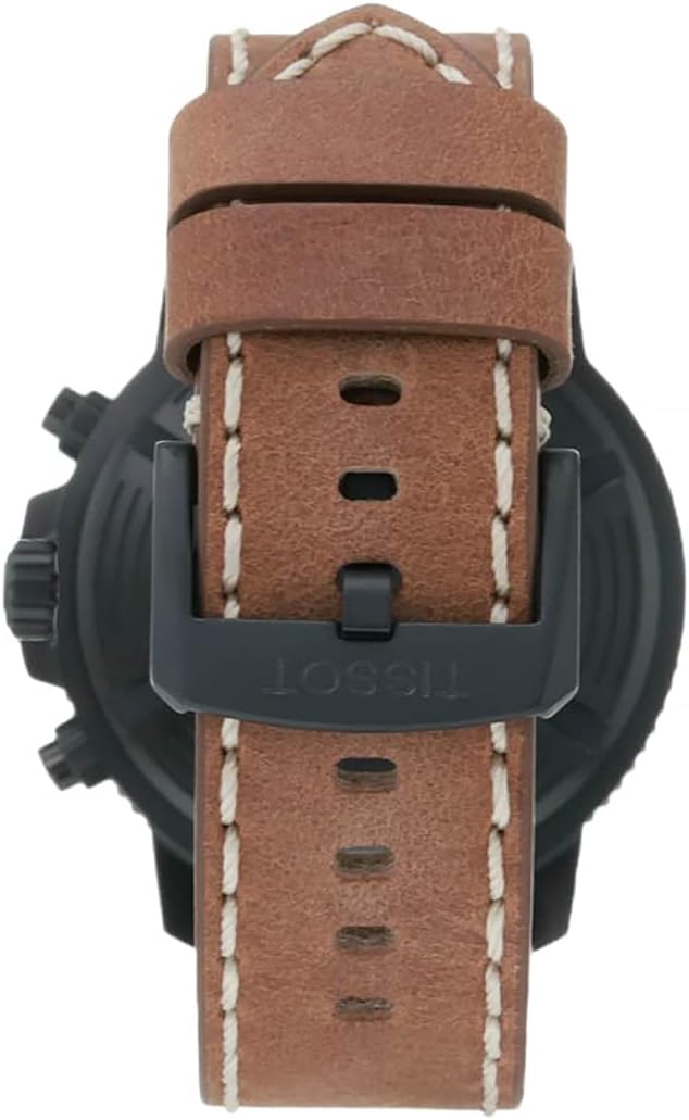 HOTTissot Mens Seastar 1000 Chronograph 316L Stainless Steel case with Black PVD Coating Quartz Watch, Beige, Leather, 22 (T1204173605100)