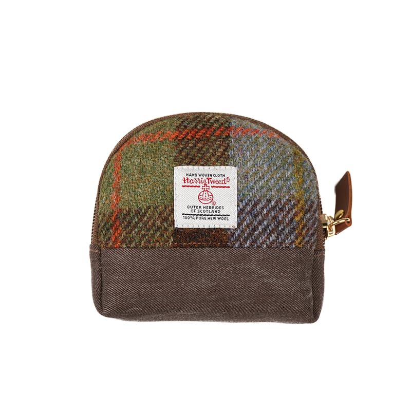 HOTHarris Tweed Women’s Small Coin Purse | Period Bag | Canvas & Wool Change Pouch with YKK Zipper (Blue pink)