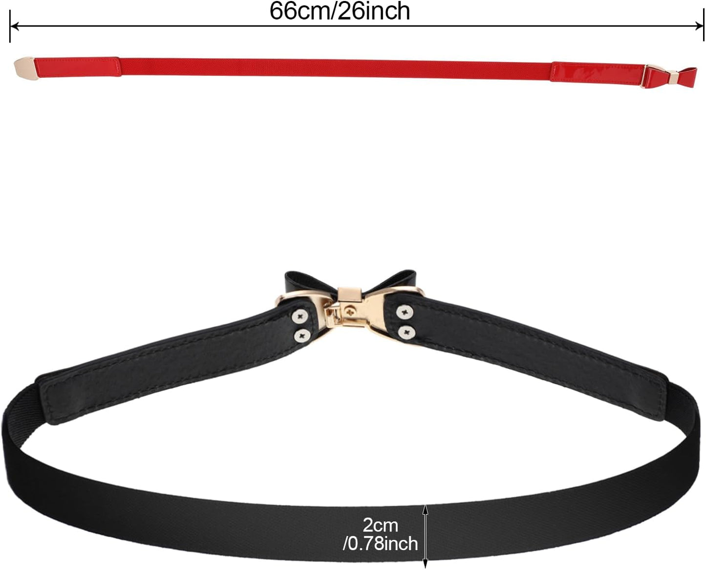 HOTTatuo 3 Pieces Women Skinny Waist Belt Red Black and White Thin Stretchy Bow Belt for Valentine's Day(Red, Black and White)