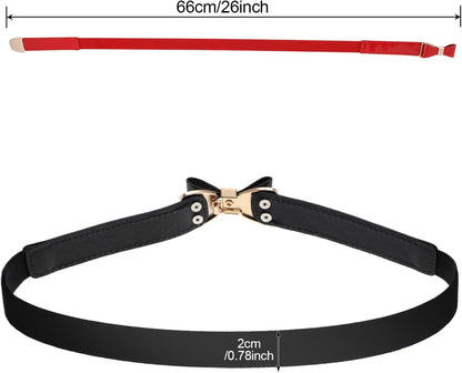 HOTTatuo 3 Pieces Women Skinny Waist Belt Red Black and White Thin Stretchy Bow Belt for Valentine's Day(Red, Black and White)