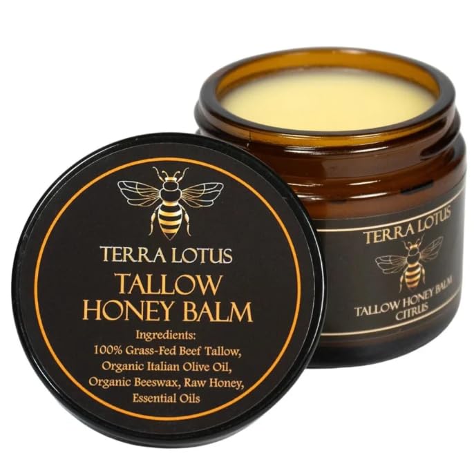 HOTTerra Lotus - Organic Grass-Fed Beef Tallow Balm with Raw Honey - Moisturizing Cream - Handmade All-Natural Moisturizer (2 Oz, Unscented)