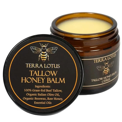 HOTTerra Lotus - Organic Grass-Fed Beef Tallow Balm with Raw Honey - Moisturizing Cream - Handmade All-Natural Moisturizer (2 Oz, Unscented)