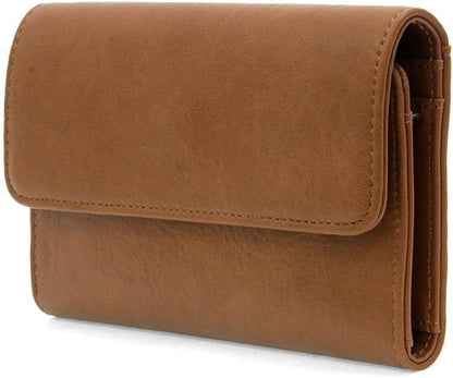 HOTJoy Susan Womens Vegan Leather Marnie Mini Tri-Fold Wallet - Saddle