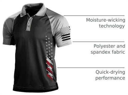 HOTMen's Polo Shirt Short Sleeve Quick Dry American Flag Print Graphic Split Color Golf Shirt for Sport