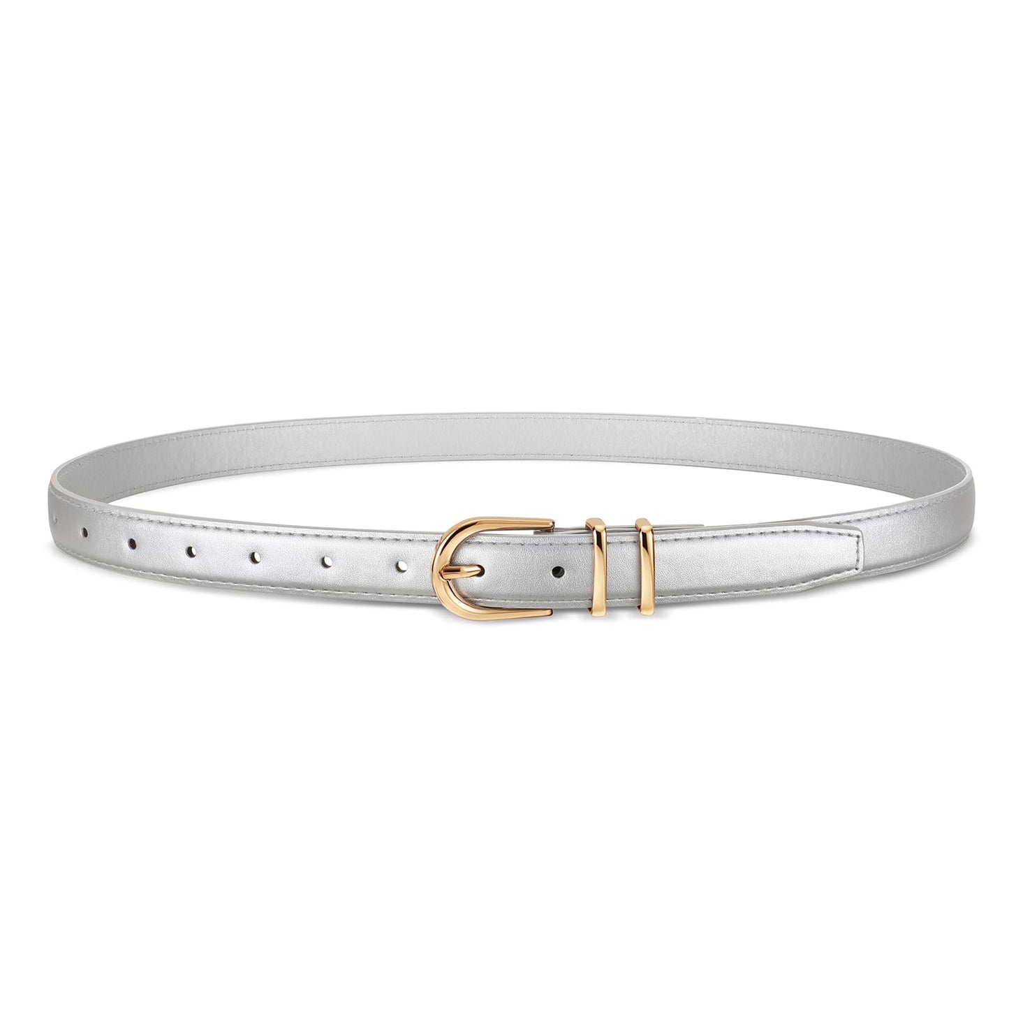 HOTJASGOOD Women Skinny Leather Belt for Jeans Pants Fashion Ladies Thin Belt for Dress with Gold Single Prong Buckle