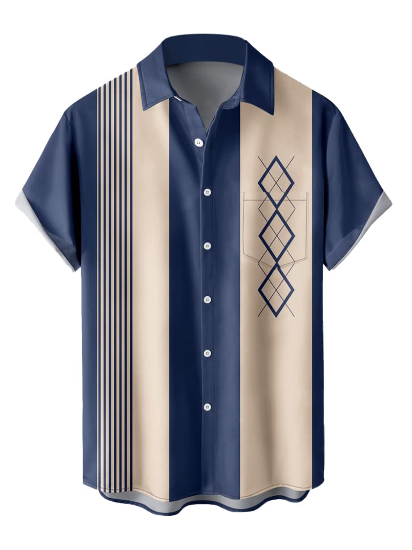 HOTwihnsinop Mens Funky Hawaiian Bowling Shirts Holiday Theme Shirt Button Down Shirts Big and Tall