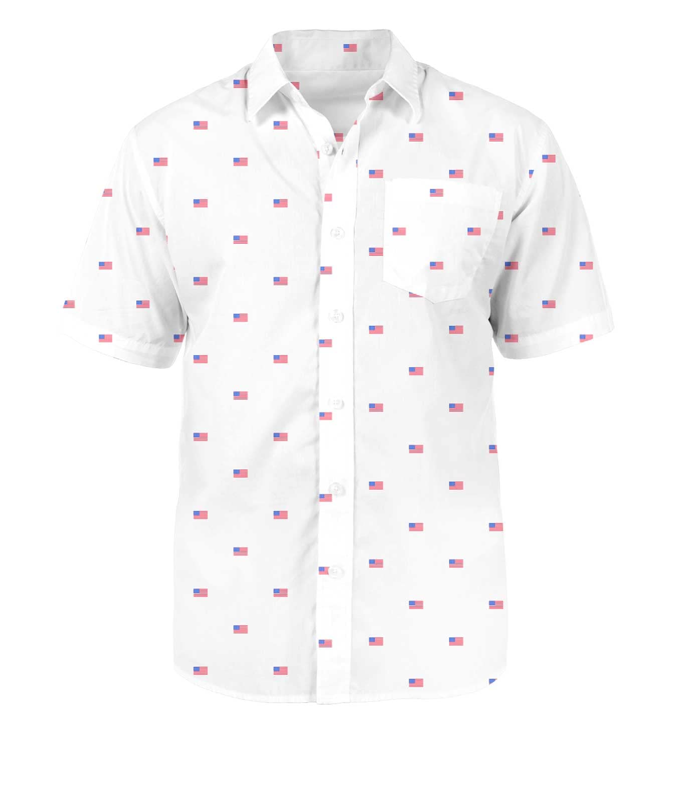 HOTTipsy Elves Patriotic Shirts for Men - USA Short Sleeve Button Up American Flag Shirts for Men for 4th of July