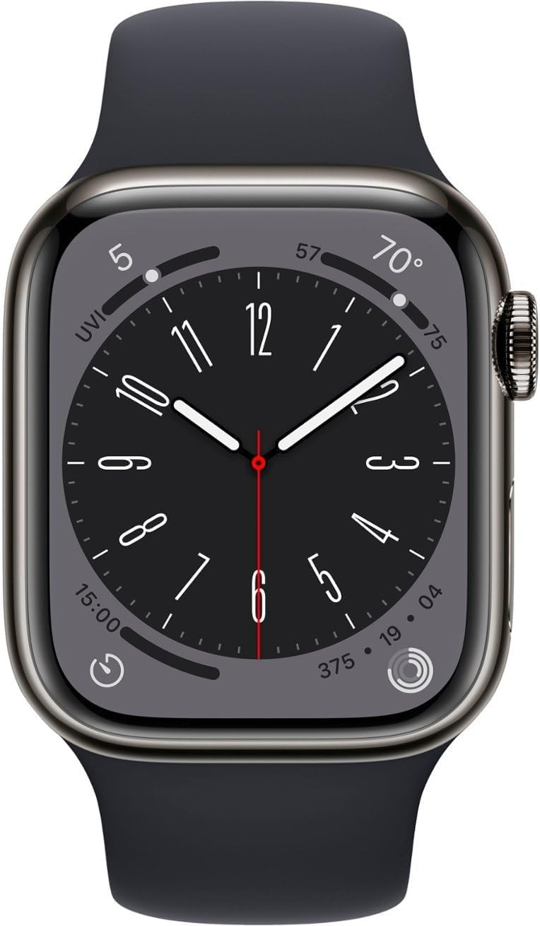 HOTApple Watch Series 8 (GPS + Cellular, 41mm) - Silver Stainless Steel Case with White Sport Band M/L (Renewed)