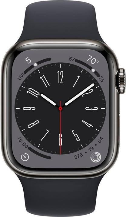 HOTApple Watch Series 8 (GPS + Cellular, 41MM) Gold Stainless Steel Case with Starlight Sport Band - S/M (Renewed)