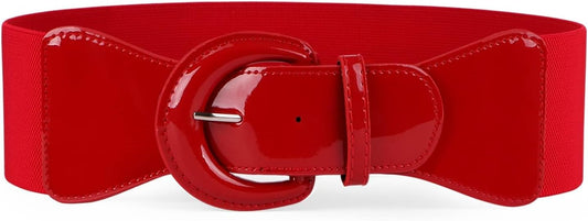HOTJASGOOD Women Wide Stretch Belt,Vintage Chunky Buckle Elastic Waist Belts Patent Leather Belt 50s Belt for Dress