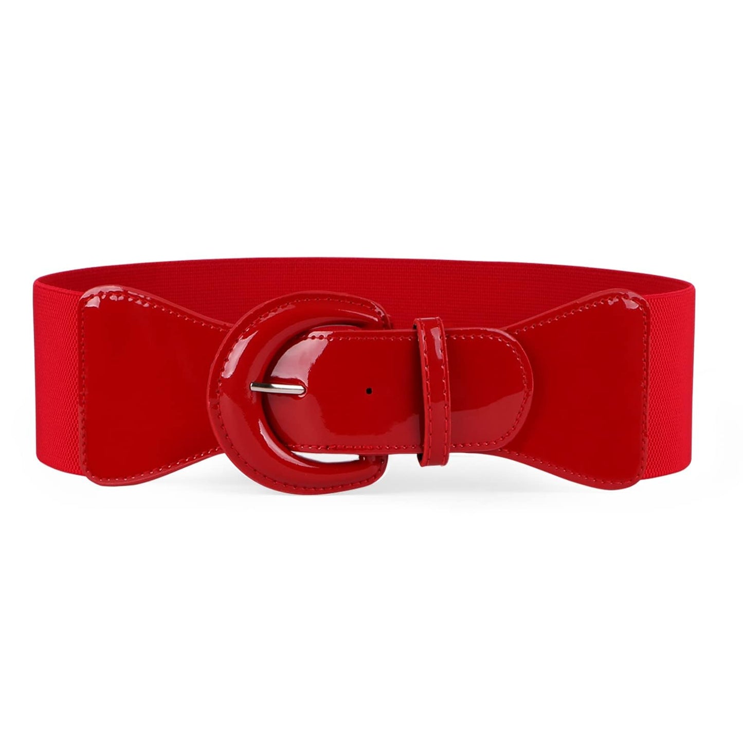 HOTJASGOOD Women Wide Stretch Belt,Vintage Chunky Buckle Elastic Waist Belts Patent Leather Belt 50s Belt for Dress
