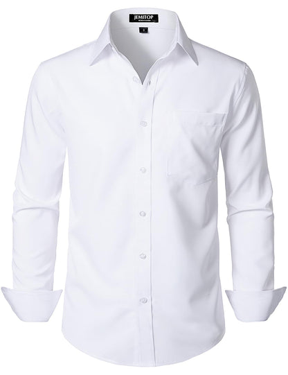HOTJEMITOP Men Stretch Business Casual Dress Shirts | Regular Fit, Formal, Long Sleeve, Button Down, Tuxedo, Wedding, Prom, with Pocket