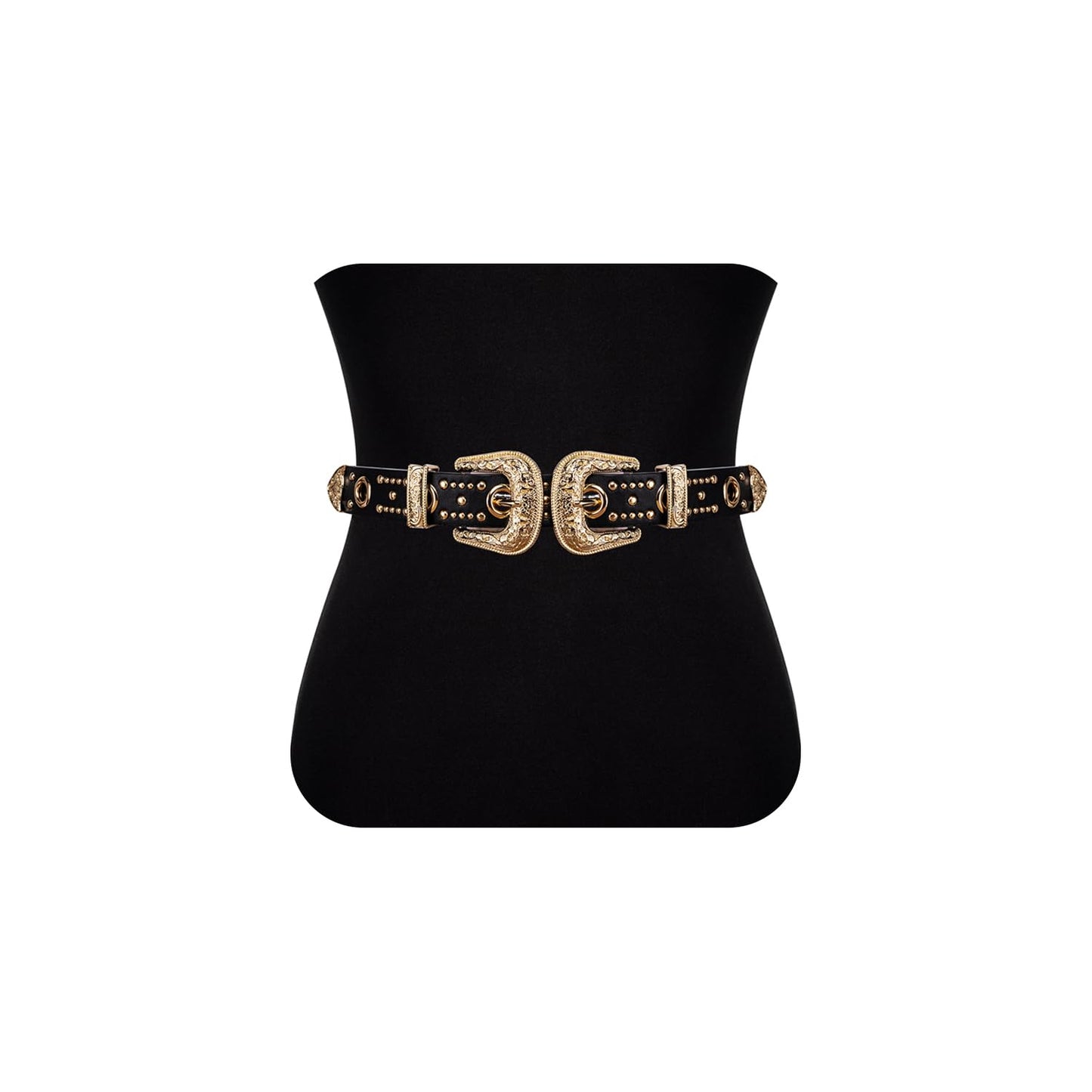 HOTDubulle Womens Belt Chain Leather Belts Vintage Western Adjustable Elastic Double Buckle for Cowboy Pant Dress