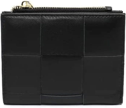 HOTSpacious & Functional Bifold Short Coin Purse Woven Functional Fashion Women Genuine Leather Wallet Female Chic Small Multi Money Billfold Clutch Purse