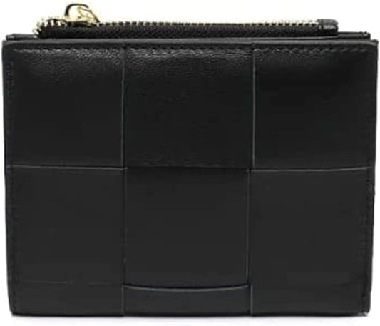 HOTSpacious & Functional Bifold Short Coin Purse Woven Functional Fashion Women Genuine Leather Wallet Female Chic Small Multi Money Billfold Clutch Purse