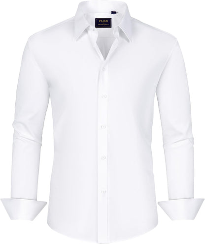 HOTJ.VER Men's Dress Shirts Stretch Stain Shield Long Sleeve Solid Formal Shirt Business Casual Button Down Shirts