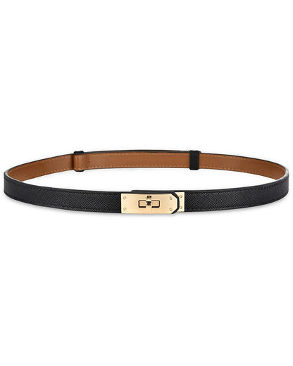 HOTANHAISHUILV Women's Skinny Leather Belt with Adjustable Golden Turn-Lock Buckle - Ideal for Dresses, Jeans, and Coats