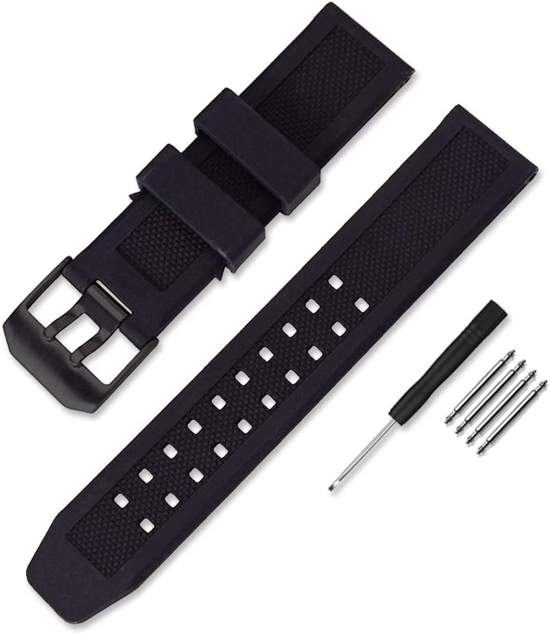 HOT23mm Rubber Watch Strap Fits 3050 8800 3950 Series Silicone Replacement Band with Black/Silver Buckle Waterproof (Black - Black Buckle)