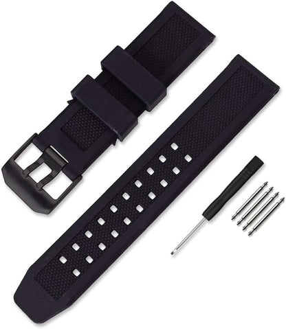 HOT23mm Rubber Watch Strap Fits 3050 8800 3950 Series Silicone Replacement Band with Black/Silver Buckle Waterproof (Black - Black Buckle)