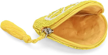 HOTAmerica & Beyond Hand-Beaded Lime Citrus Coin Pouch Mini Zip Pouch with Tassel, 5" x 3.5"