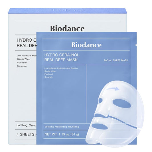 HOTBIODANCE Hydro Cera-nol Real Deep Mask, Hydrating Overnight Hydrogel Face Mask, Moisturizing, Redness Reducing, Quick Soothing, After Sun Care, Sunburn Relief, Korean Skin Care |1.19oz(34g) x4ea