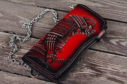 HOTMen's 3D Genuine Leather Wallet, Long wallet, Biker wallet, Hand-Carved, Hand-Painted, Leather Carving, Custom wallet, Personalized wallet, Samurai, Katana, Shogun, Japan Emperor, Skull, Skeleton