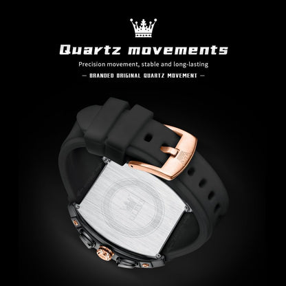 HOTOLEVS Tonneau Square Mens Watches, Fashion Large Face Silicone Band Watches for Men, Multifunctional Chronograph Quartz Men Waterproof Watch
