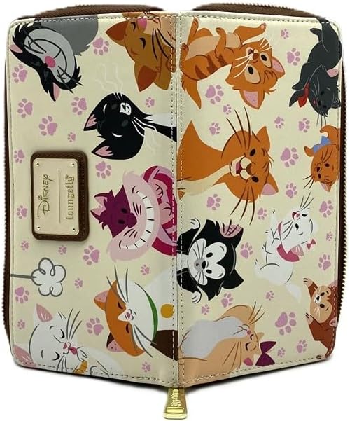 HOTLoungefly Disney Aristocats Alice in Wonderland Cats Zip Around Wallet Womens Cat Pawprint Faux Leather