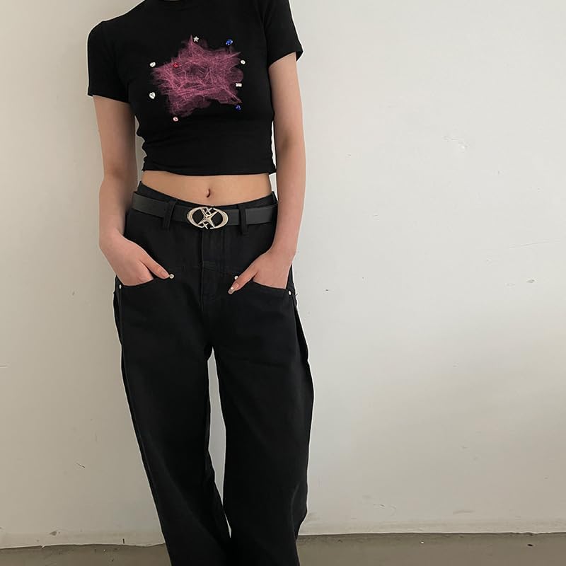 HOTY2k Belt Star Metal Buckle Vintage Gothic Punk Rock Emo Grunge Accessories Western Chunky Belts Trendy Y2k Clothes
