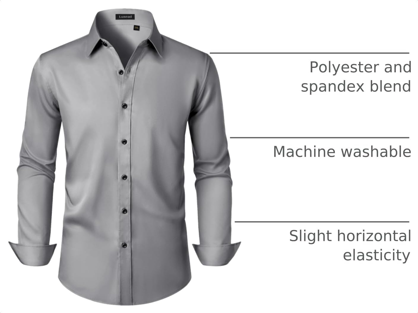 HOTMen's Dress Shirts Long Sleeve Stretch Wrinkle Free Wedding Formal Business Button Down Shirt