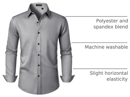 HOTMen's Dress Shirts Long Sleeve Stretch Wrinkle Free Wedding Formal Business Button Down Shirt