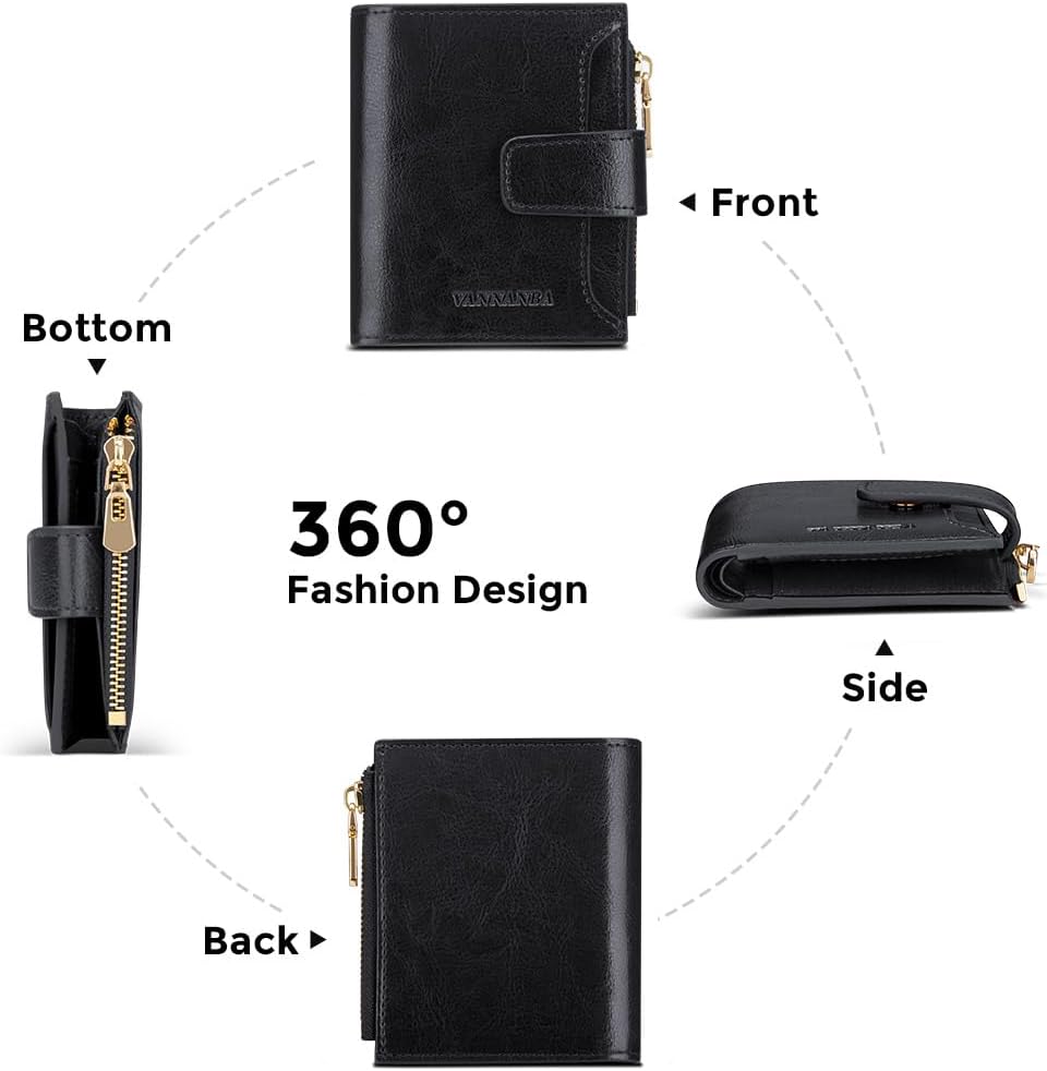 HOTSmall Wallet for Women Genuine Leather Bifold Zipper Front Pocket Compact RFID Blocking Credit Card Case Purse with Gift Box