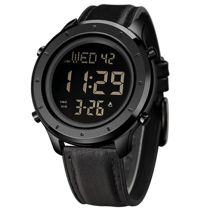 HOTMinimalist Digital Watch Men Wrist Watches Waterproof Mens Leather Watch | Large face brown black watch, Chronograph, Dual Times, 12/24 Hours, EL backlight, Digital wrist stopwatch, Reloj para hombre