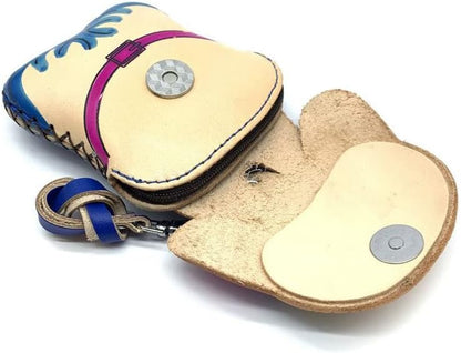 HOTHandmade Leather 3D Cat Coin Purse With Removable Wrist Strap (Blue)