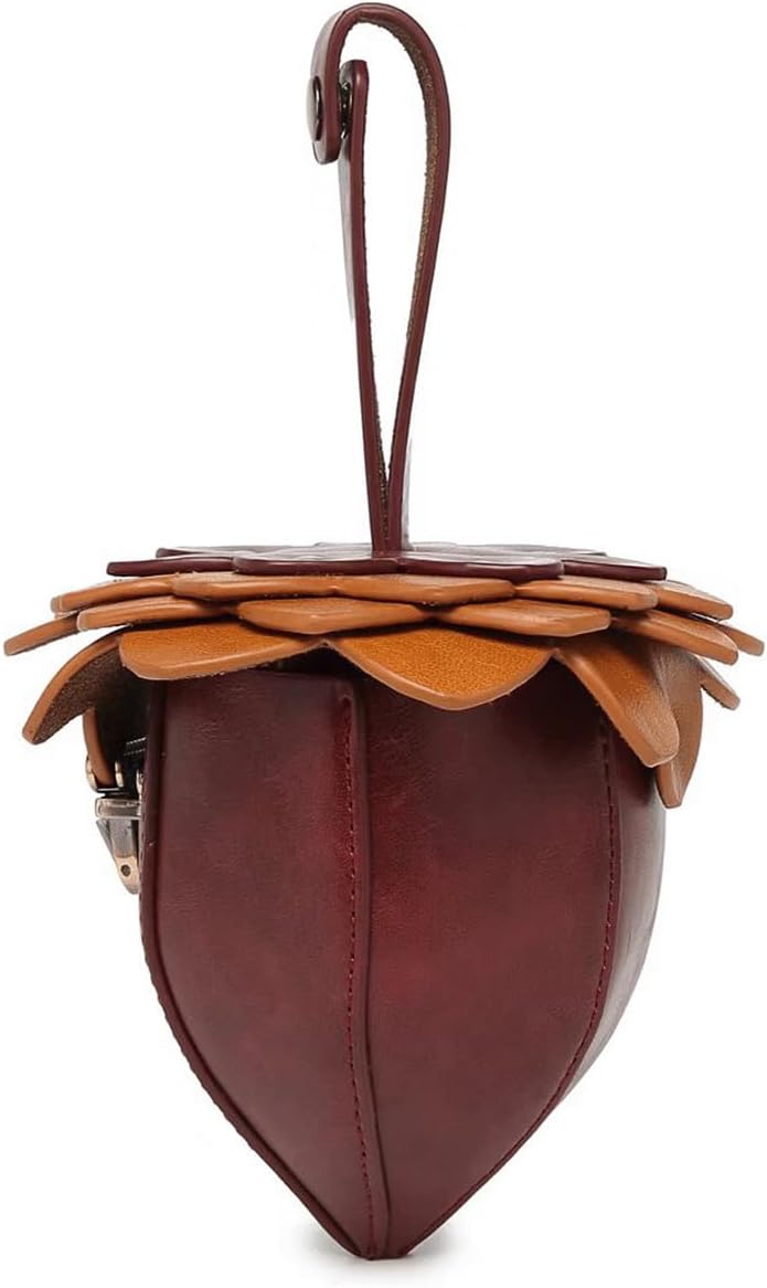 HOTAcorn Purse Novelty Acorn Shaped Coin Purse Vegan Leather Small Pouch Stylish Handbag Mini Retro Bag Gifts for Women Men Kids Daily Cosplay Party(Dark Brown)